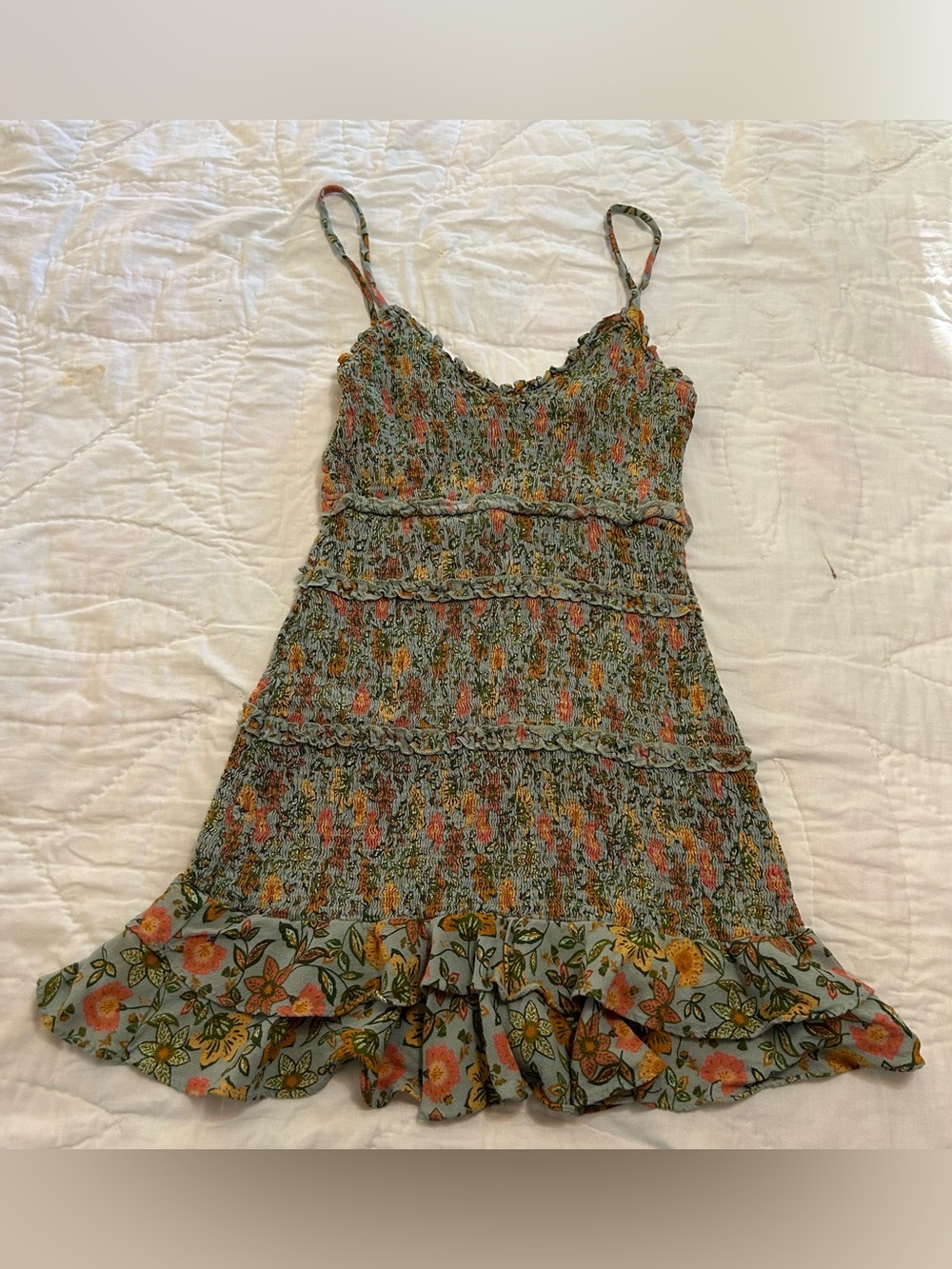 VICI Floral Smocked Mini Dress Womens S Tiered Ruffle Cottagecore Sundress